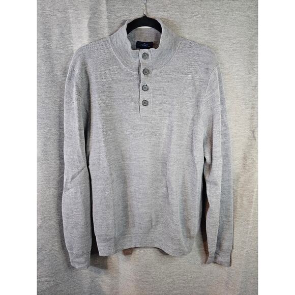 Brooks Brothers 100% Extra Fine Merino Wool Henley Pull-Over Sweater Sz LG Gray - Picture 1 of 7